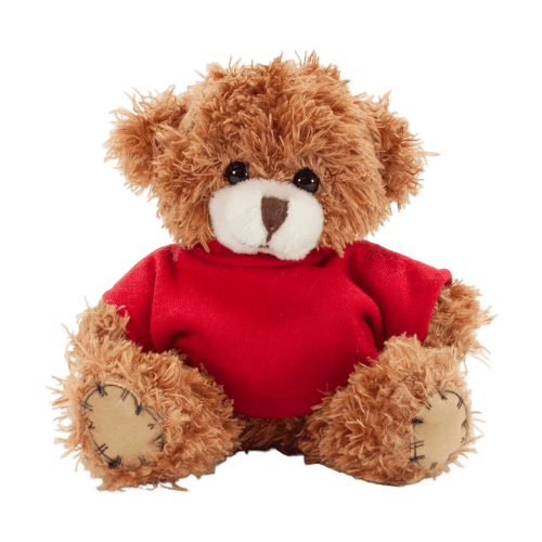 12cm Paw Teddy Bear With T-Shirt in Cinnamon/Red