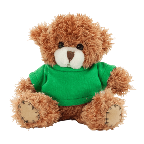 12cm Paw Teddy Bear With T-Shirt in Cinnamon/Green