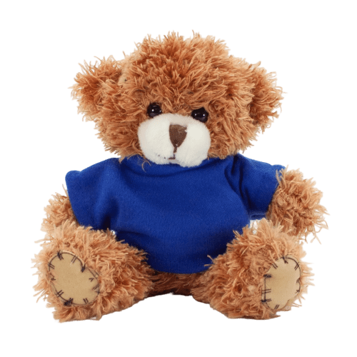12cm Paw Teddy Bear With T-Shirt in Cinnamon/Royal Blue