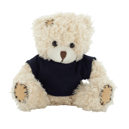 12cm Paw Teddy Bear With T-Shirt in Cappuccino/Navy