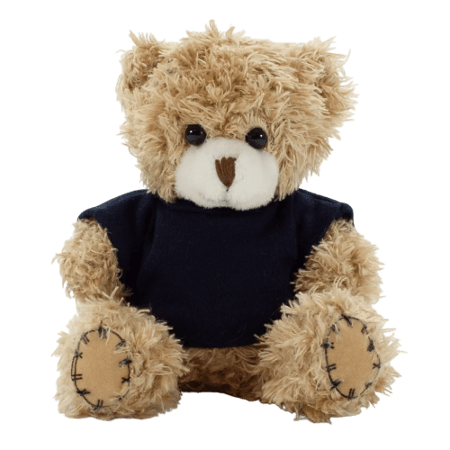 12cm Paw Teddy Bear With T-Shirt in Mocha/Navy