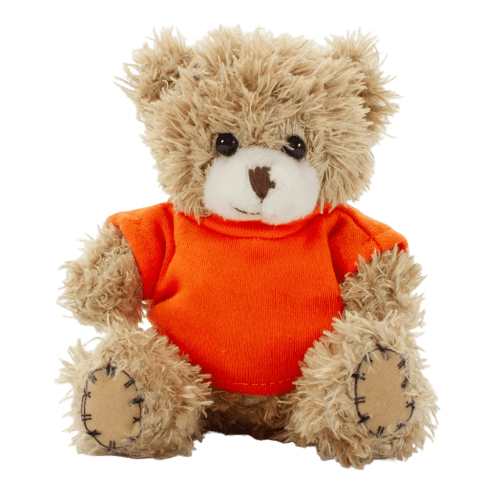 12cm Paw Teddy Bear With T-Shirt in Mocha/Orange