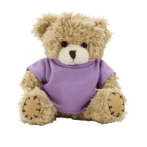 12cm Paw Teddy Bear With T-Shirt in Mocha/Lilac