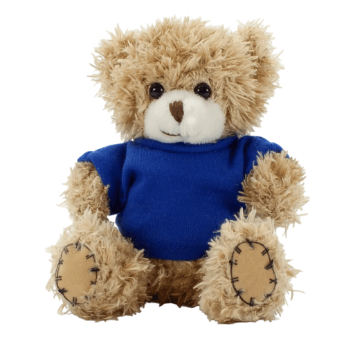 12cm Paw Teddy Bear With T-Shirt in Mocha/Royal Blue