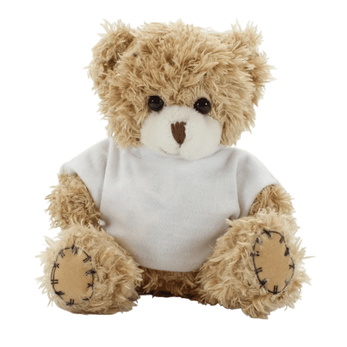 12cm Paw Teddy Bear With T-Shirt in Mocha/White