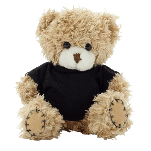 12cm Paw Teddy Bear With T-Shirt in Mocha/Black