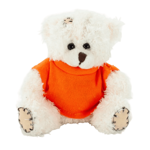12cm Paw Teddy Bear With T-Shirt in Latte/Orange