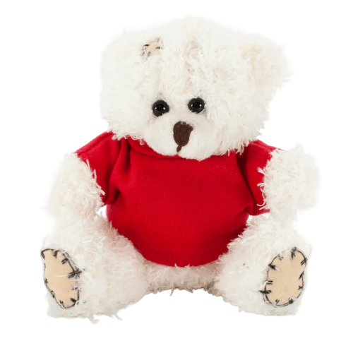 12cm Paw Teddy Bear With T-Shirt in Latte/Red