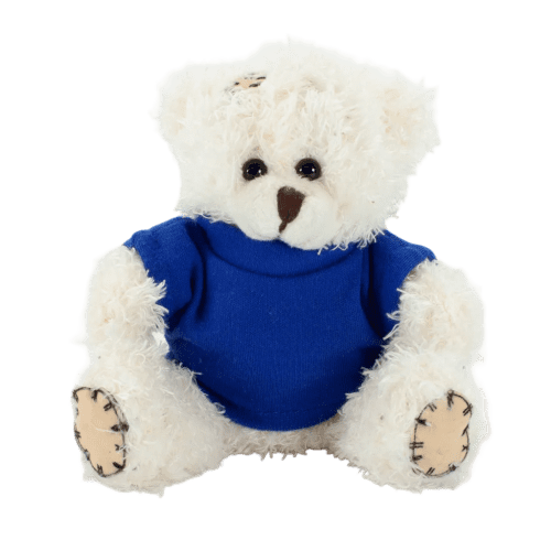 12cm Paw Teddy Bear With T-Shirt in Latte/Royal Blue