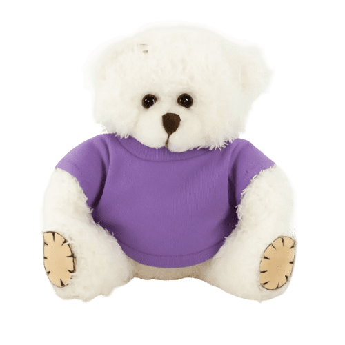 12cm Paw Teddy Bear With T-Shirt in Latte/Lilac