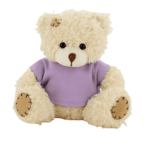 12cm Paw Teddy Bear With T-Shirt in Cappuccino/Lilac