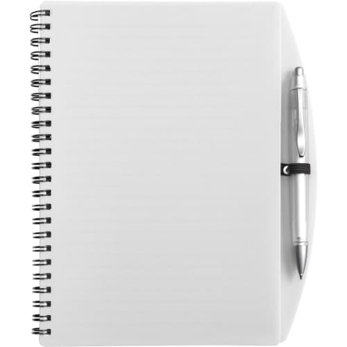 Logo branded A5 Plastic Cover Notebooks in white from Total Merchandise