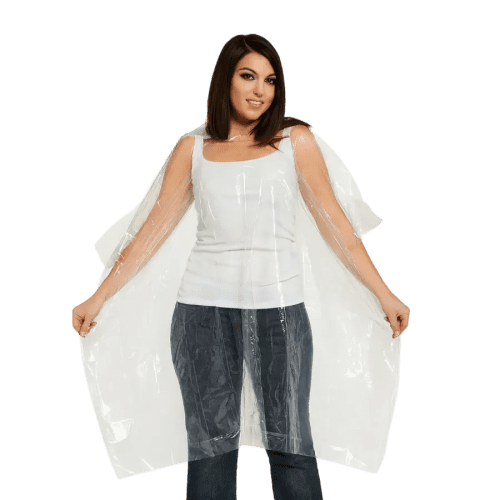 LDPE Disposable Rain Poncho in Clear