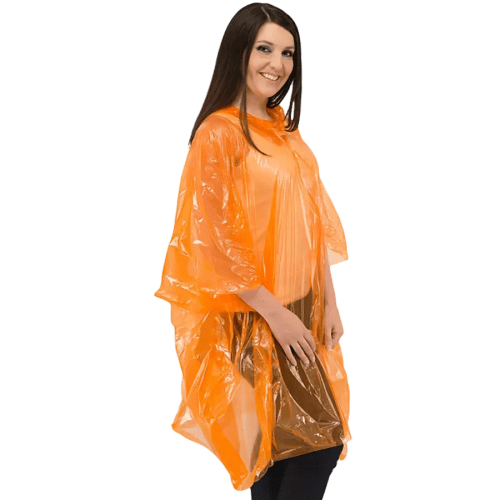 LDPE Disposable Rain Poncho in Orange