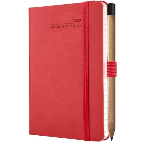 Branded Ivory Matra Pocket Weekly Diaries for company giveaways in Ruby Red