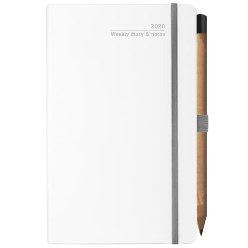 Ivory Tucson Medium Weekly Diaries with Pencil in White