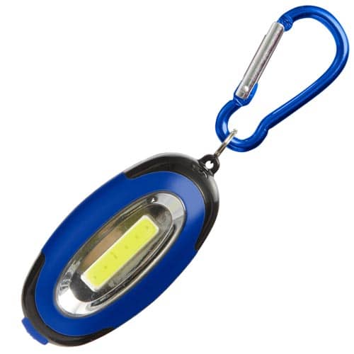 Custom printed 6 LED Light Keychains in black and blue from Total Merchandise