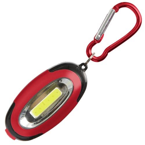 Custom printed 6 LED Light Keychains in black and red from Total Merchandise