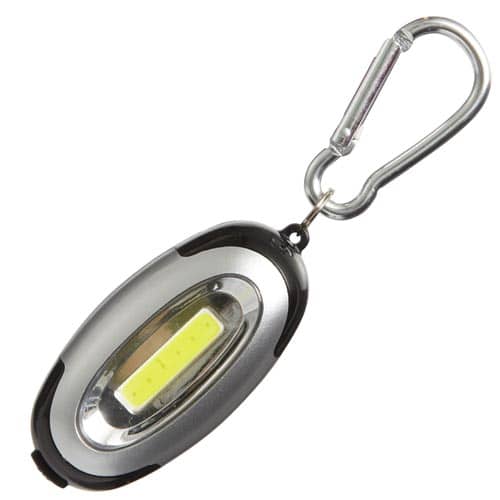 Promotional printed 6 LED Light Keychains in black and silver from Total Merchandise