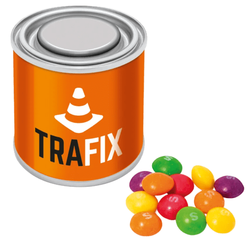 UK Printed Silver Sweet Paint Tins Filled with Skittles from Total Merchandise