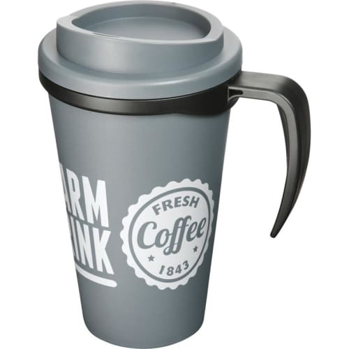 Personalised Americano Grande Thermal Mugs in grey with a black handle from Total Merchandise