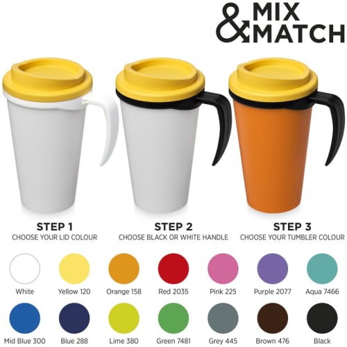 Ways to customised Americano Grande Thermal Mugs with lids, handles and cups from Total Merchandise