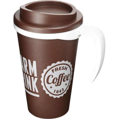 Custom Branded Americano Grande Thermal Mugs in Brown/White Printed with a Logo by Total Merchandise