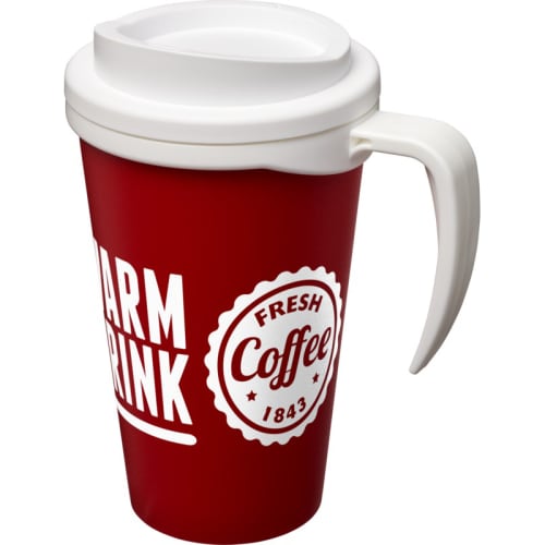 Promotional Americano Grande Thermal Mugs in Red/White Printed with a Logo by Total Merchandise