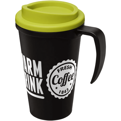 Branded Americano Grande Thermal Mugs in Black/Lime Printed with a Logo by Total Merchandise