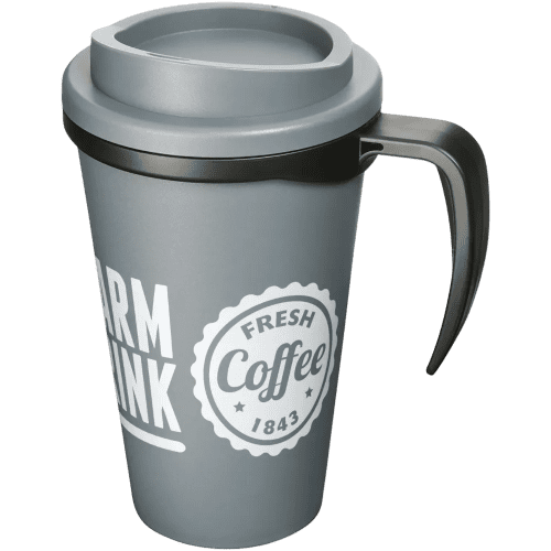Personalised Americano Grande Thermal Mugs in grey with a black handle from Total Merchandise