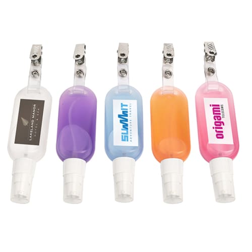 50ml Standard Clip Hand Sanitisers in a selection of coloured anti bacterial gels