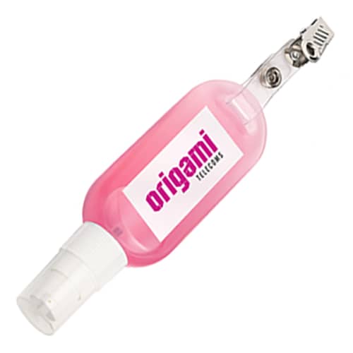 50ml Standard Clip Hand Sanitisers with a pink anti bacterial gel from Total Merchandise