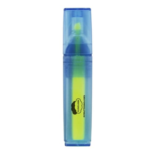 Promotional Recycled Bottle Highlighter Pens in Blue with Yellow Ink from Total Merchandise