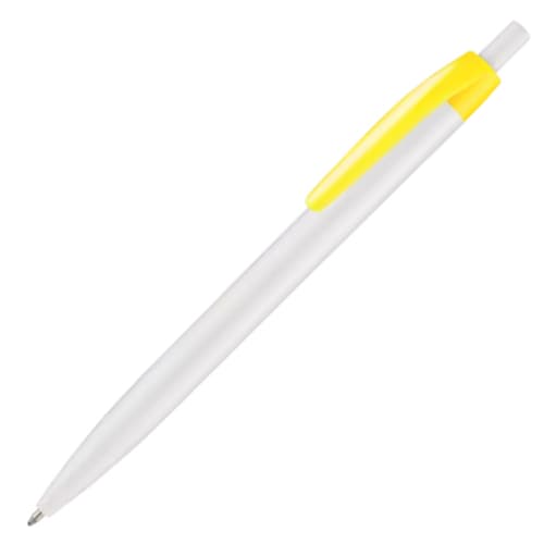 Promotional Supersaver Click Ballpens in White/Yellow from Total Merchandise