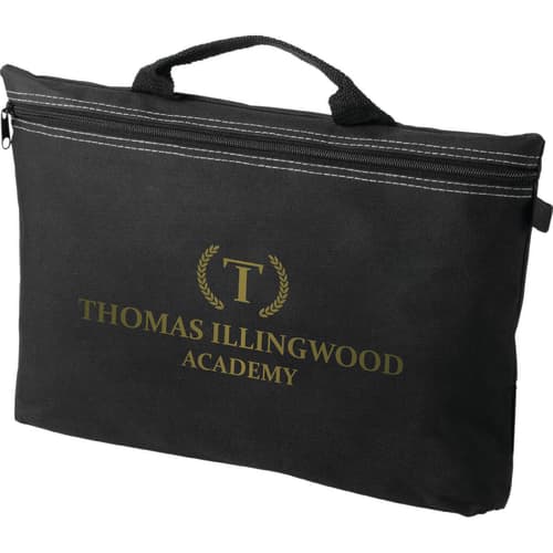 Branded black zipper document bag printed with your logo from Total Merchandise