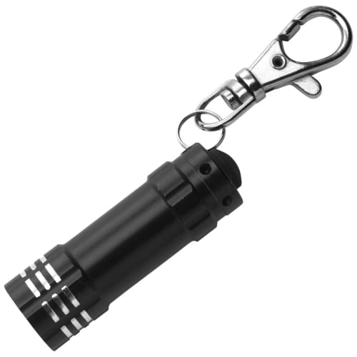 Promotional Aluminium Pocket Torches in black available from Total Merchandise