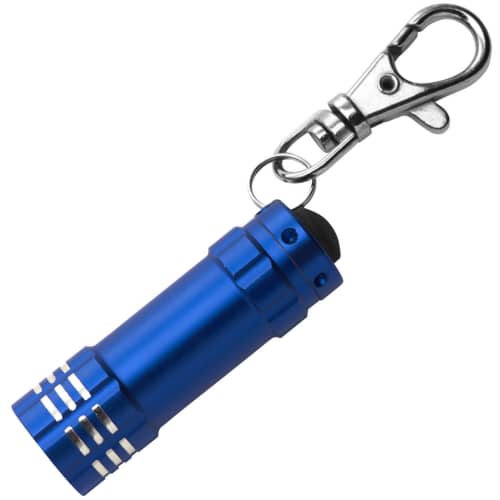 Custom branded Aluminium Pocket Torches in blue available from Total Merchandise