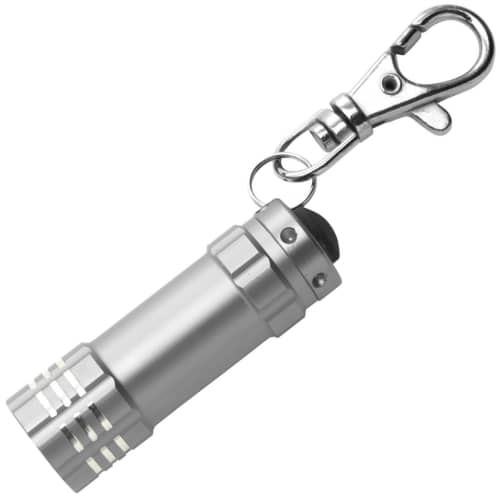 Custom engraved Aluminium Pocket Torches in silver available from Total Merchandise