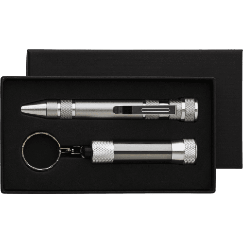 Custom Branded Screwdriver Pen and Torch Sets in Grey customised with your company logo
