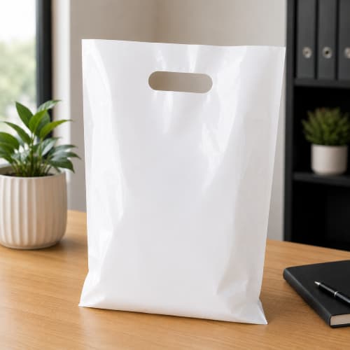 Lifestyle image of the Biodegradable Small Polythene Carrier Bags before being logo printed by Total Merchandise