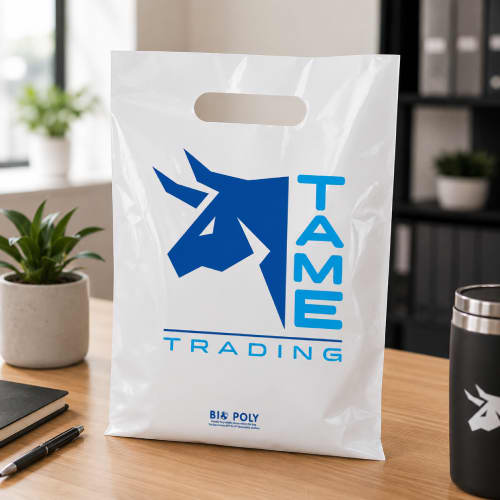 Lifestyle image of the Biodegradable Small Polythene Carrier Bags printed by Total Merchandise