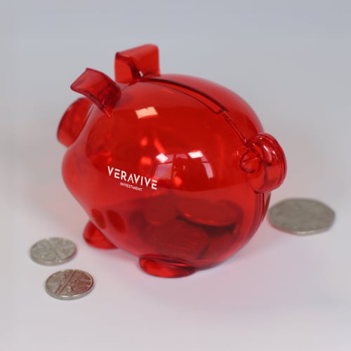 Lifestyle image of the Mini Translucent Piggy Banks from Total Merchandise