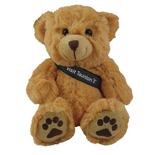Promotional Dexter Teddy Bears with a company branded sash from Total Merchandise