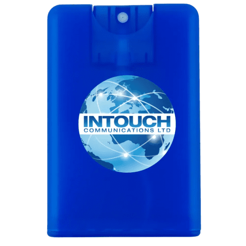 Custom Printed Credit Card Shaped Hand Sanitiser Spray in Frosted Blue from Total Merchandise
