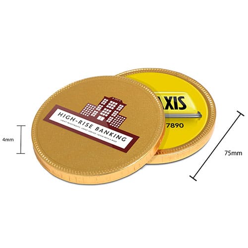 Dimensions of Branded 75mm Chocolate Medallions Printed with a Logo by Total Merchandise