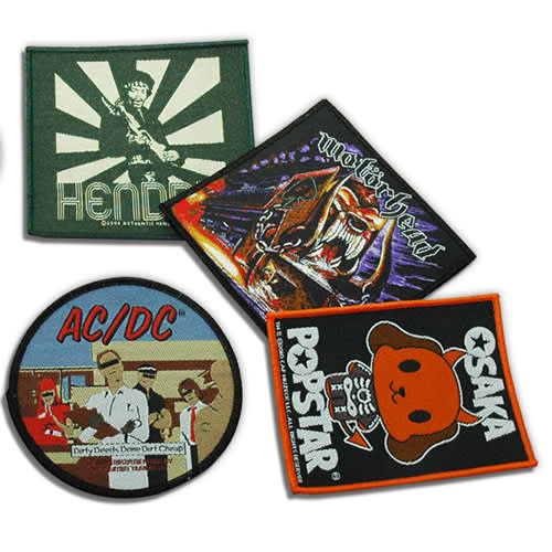 Promotional shaped Sew on Woven Patches with a design to 1 side from Total Merchandise