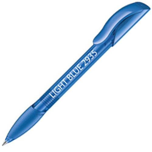 Custom Printed Hattrix Soft Clear Ballpen in Light Blue from Total Merchandise