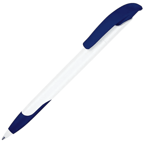 Custom Printed Challenger Soft Ballpen in White/Dark Blue from Total Merchandise