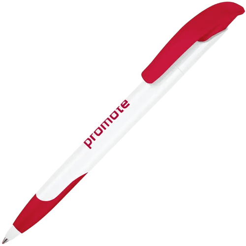 Promotional Challenger Soft Ballpen in White/Strawberry Red with Printed Logo by Total Merchandise