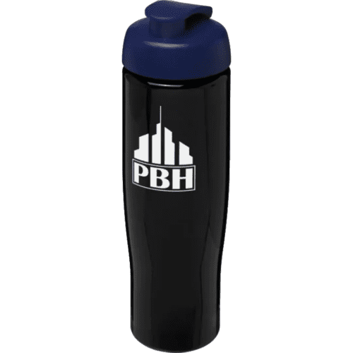Custom 700ml Tempo Sports Bottles with Flip Lid in Black/BLue from Total Merchandise